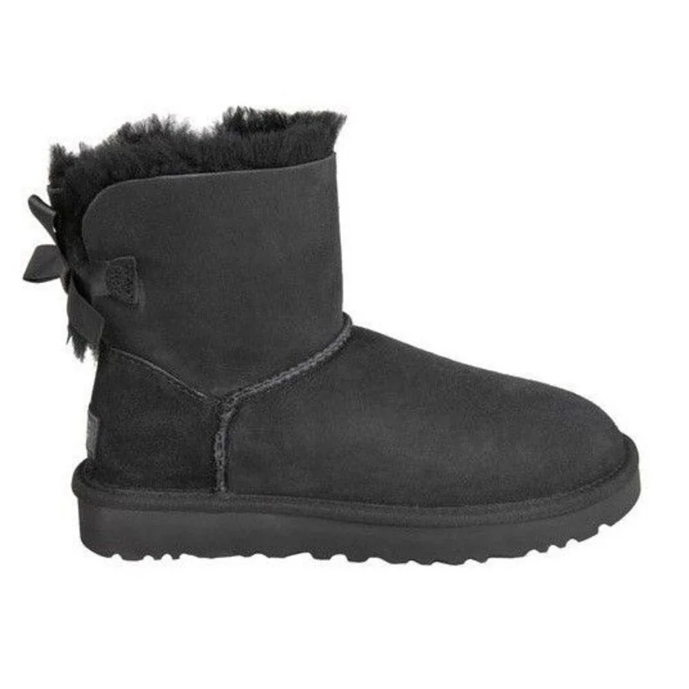 UGG Ladies Mini Bailey Bow II Genuine Sheepskin Suede/Shearling Boots Black